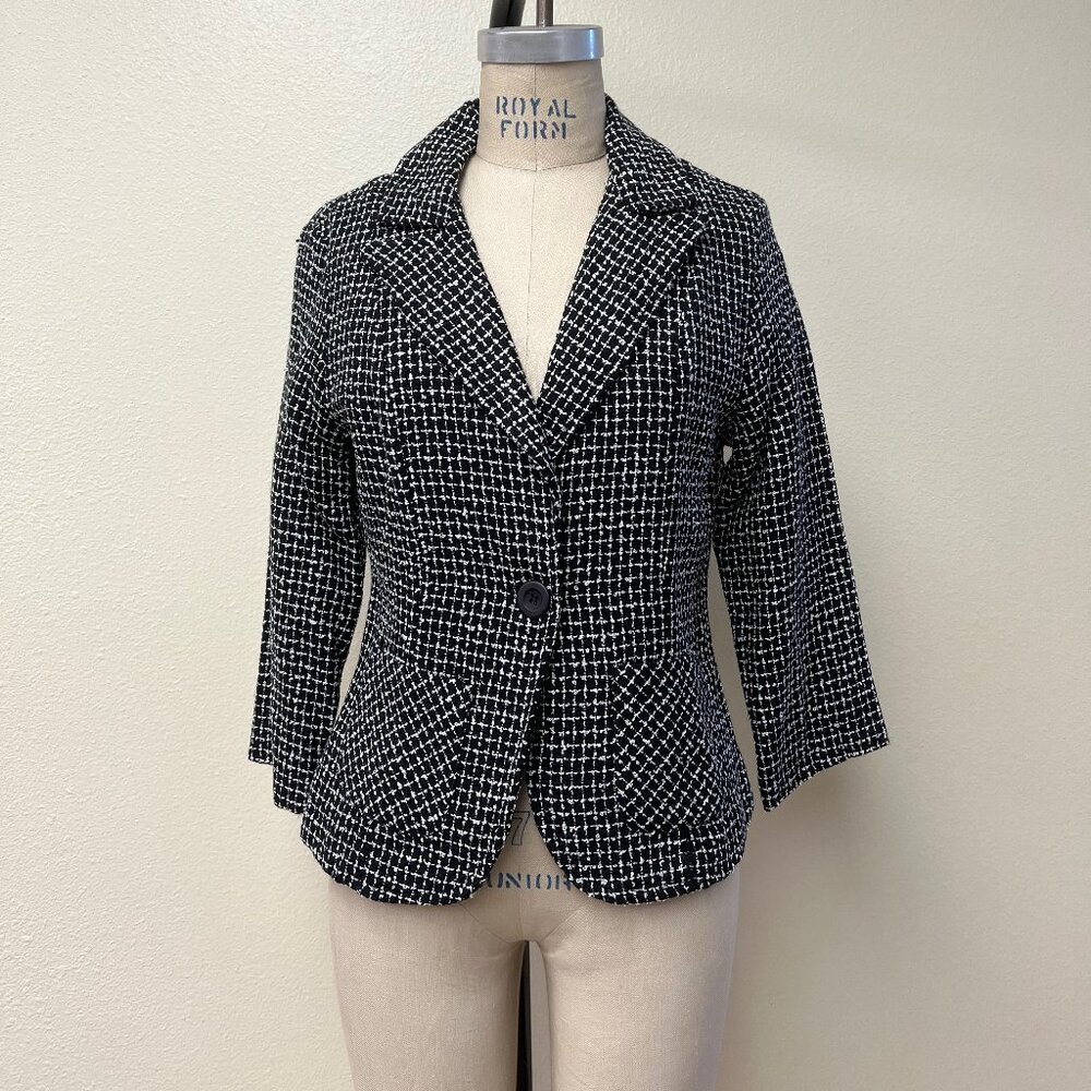 NWOT 2000s Delias Black White 3/4 Sleeve Single Button Blazer Jacket Medium